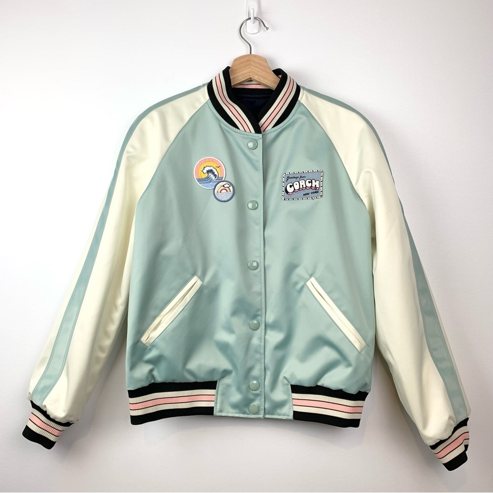 Coach Reversible Jacket Coat Coach State Varsity Tour Sz Med-Large Blue Beige
